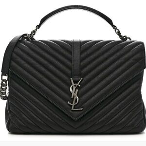 Yves Saint Laurent Large College Chevron Shoulder Bag, with Silver Hardware
